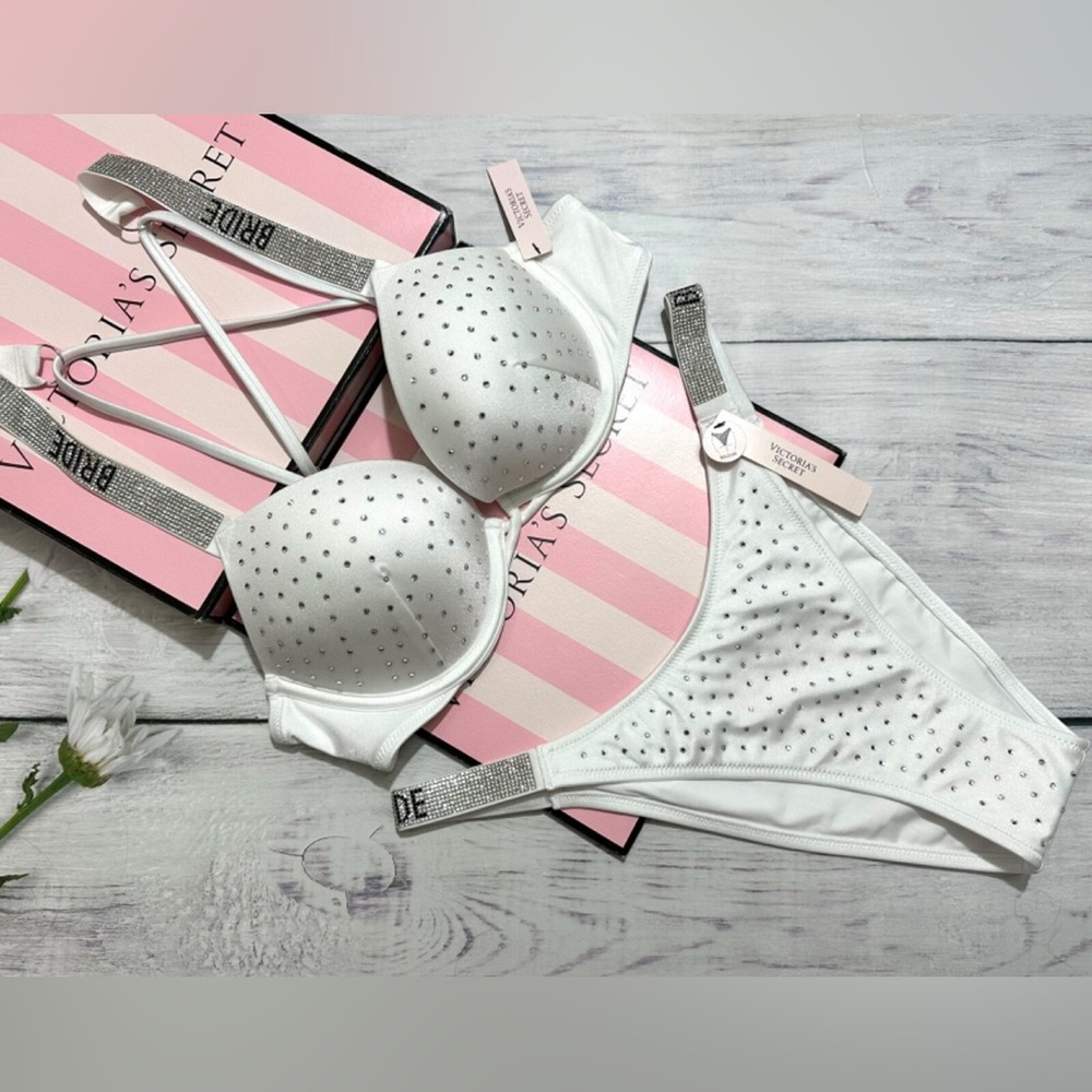 White Rhinestone Embellished Victorias Secret Bombshell bikini Bride